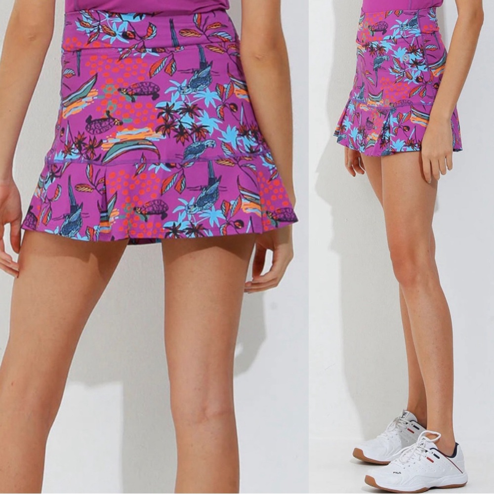NWT Purple Tropical Print Dona Jo Tennis Golf Skirt Size 1 (small)